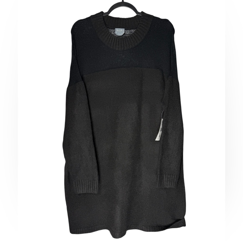 Arula Black Sweater Tunic Womens 1X Crew Neck Oversized Cozy Knit Longline NEW